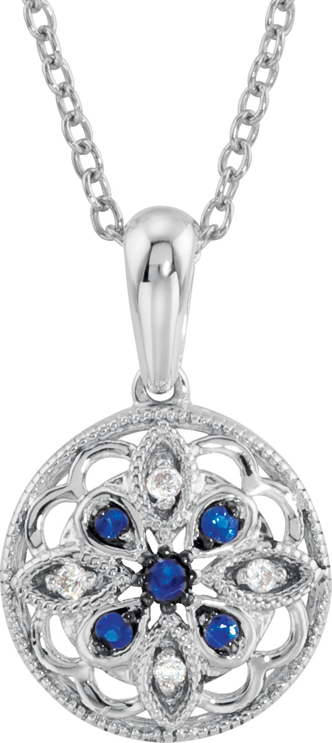 409030 Sterling Silver Natural Blue Sapphire & .03 CTW Diamond 18" Necklace - 69749