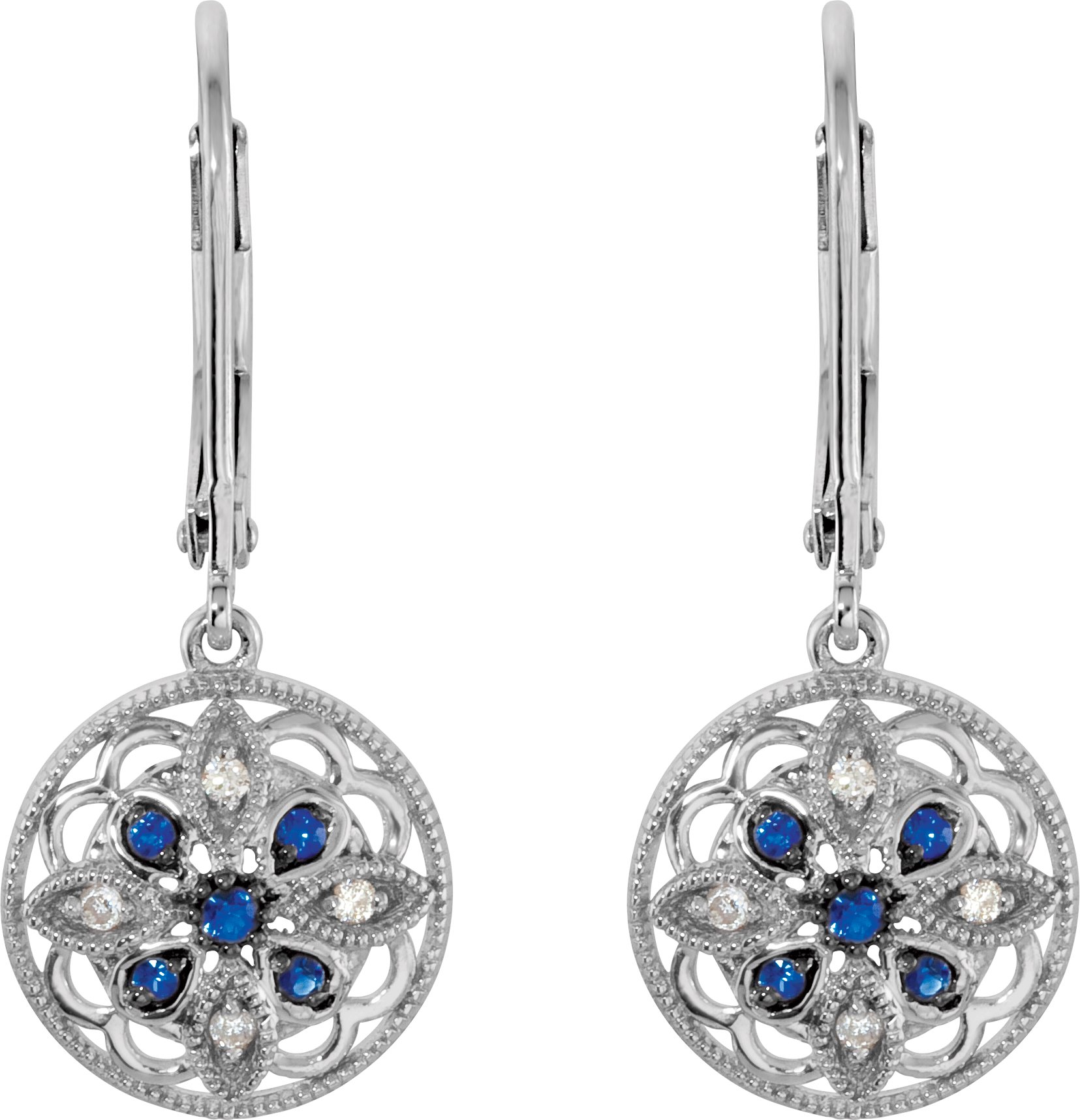 418402 14K White Natural Blue Sapphire & .07 CTW Natural Diamond Earrings - 69750