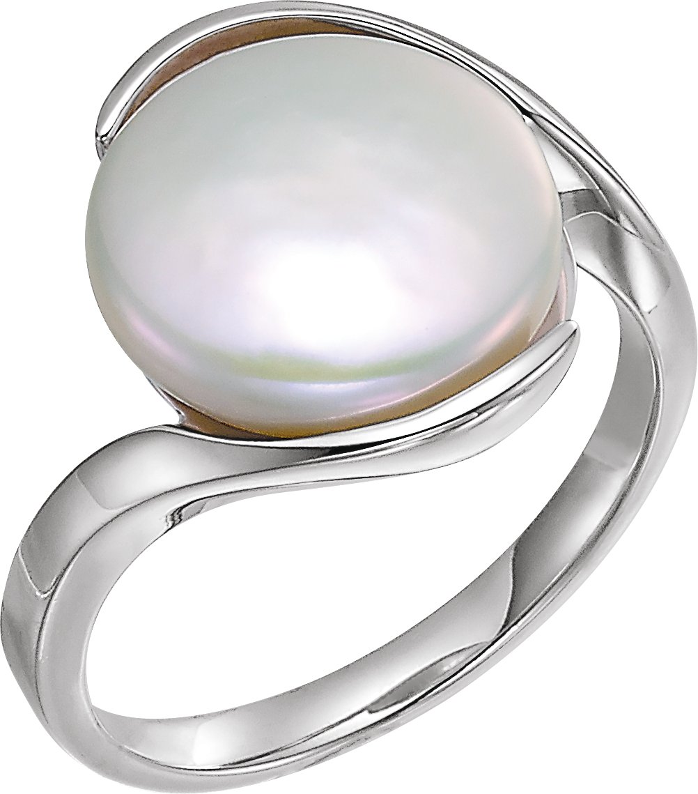 41851785 Sterling Silver Cultured White Freshwater Pearl Coin Ring - 67354