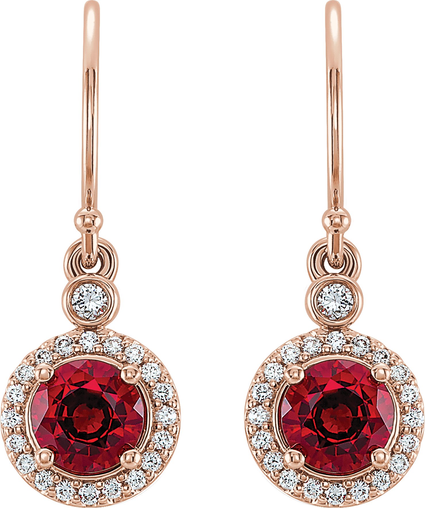 42137096 14K Rose Lab-Grown Ruby & 1/8 CTW Natural Diamond Halo-Style Earrings - 86595