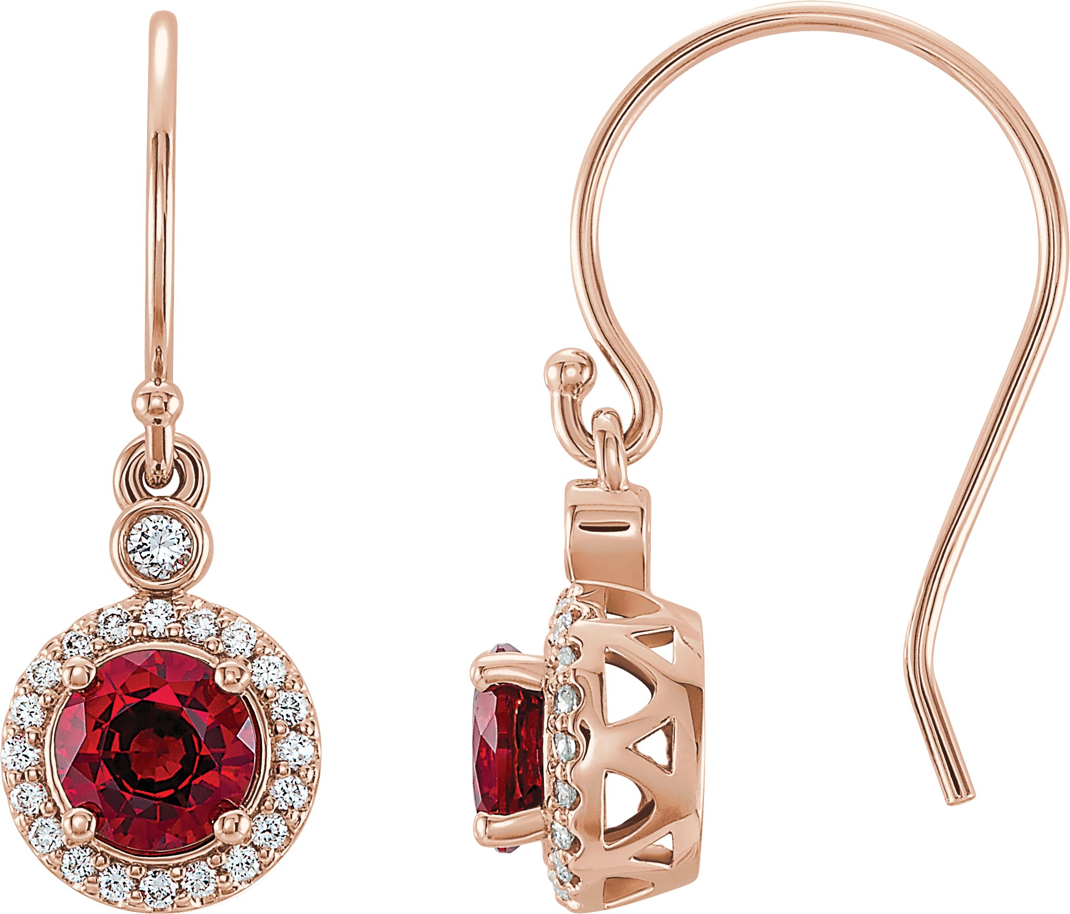 42137486 14K Rose Lab-Grown Ruby & 1/8 CTW Natural Diamond Halo-Style Earrings - 86595