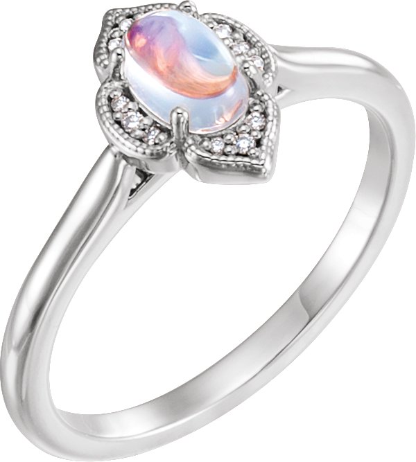 42146287 Platinum Natural Rainbow Moonstone & .03 CTW Natural Diamond Ring - 71939