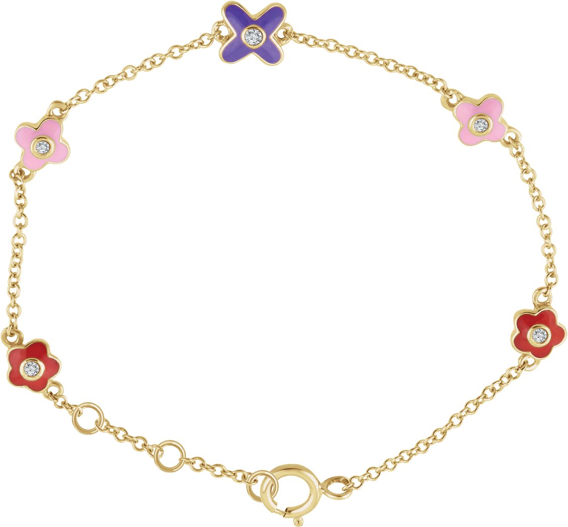 43464252 10K Yellow .04 CTW Natural Diamond Youth Flower 7" Bracelet - 652688