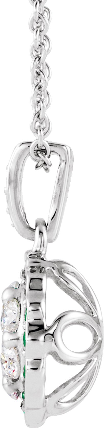 44248006 14K White Natural Emerald & 1/3 CTW Natural Diamond 16-18" Necklace - 652015