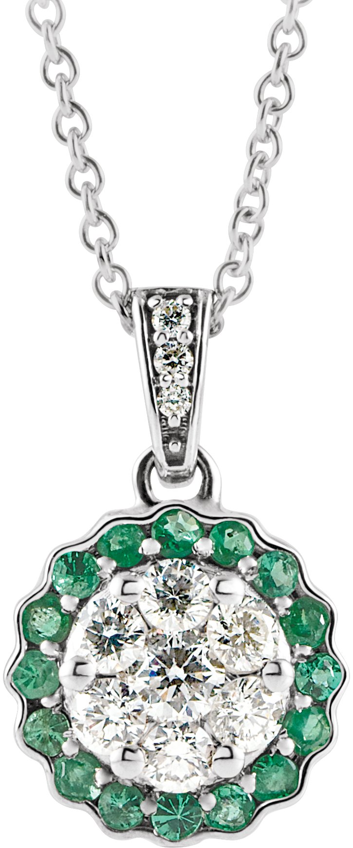 44248013 14K White Natural Emerald & 1/3 CTW Natural Diamond 16-18" Necklace - 652015