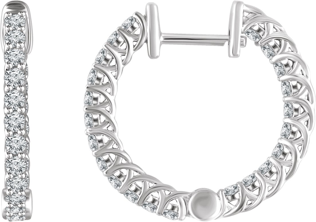 44632977 14K White 1 CTW Natural Diamond Inside-Outside 20.1 mm Hoop Earrings - 652854