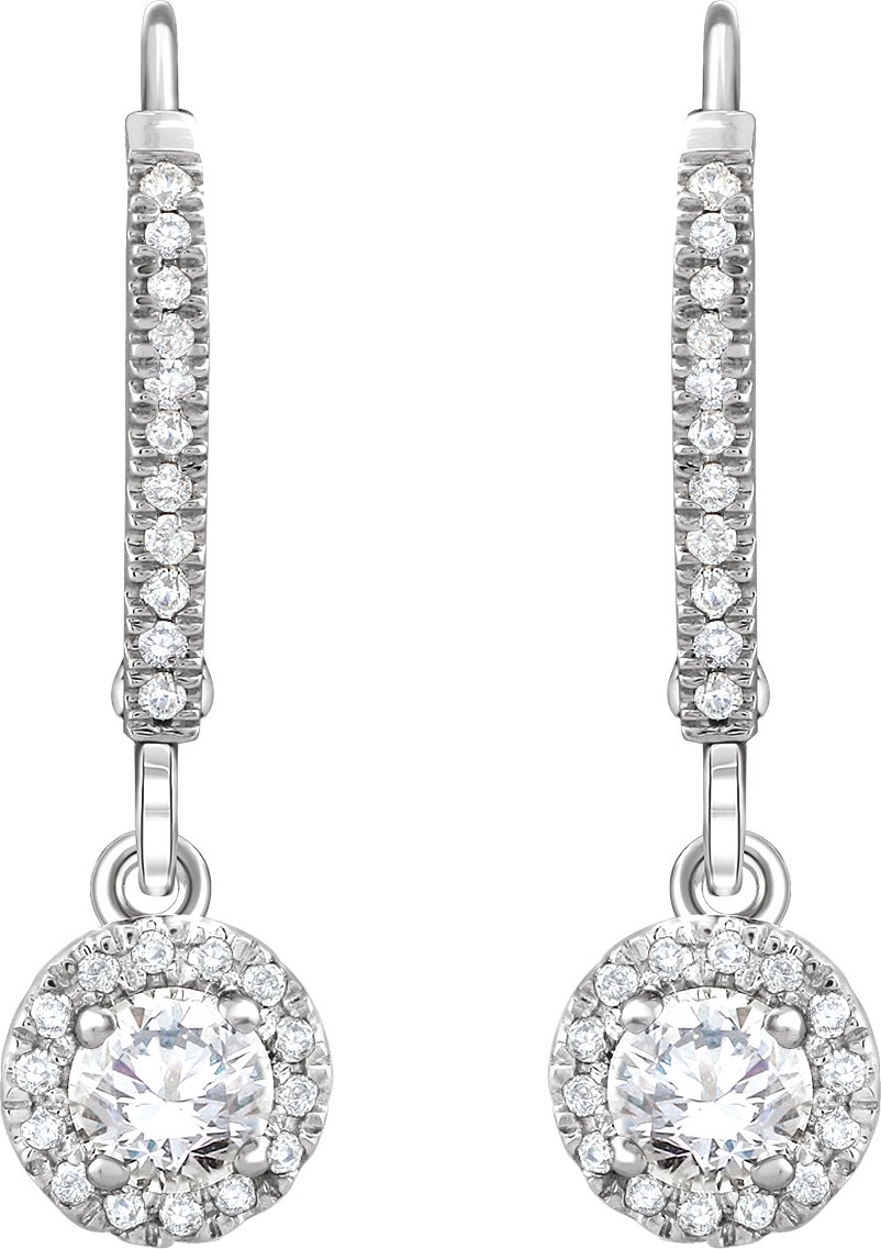 45078202 14K White 5/8 CTW Natural Diamond Halo-Style Lever Back Earrings - 652938