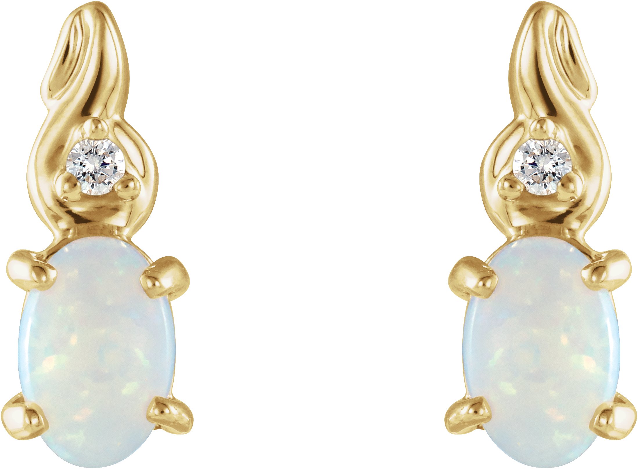 45086286 14K Yellow Natural White Opal & .03 CTW Natural Diamond Earrings - 60824