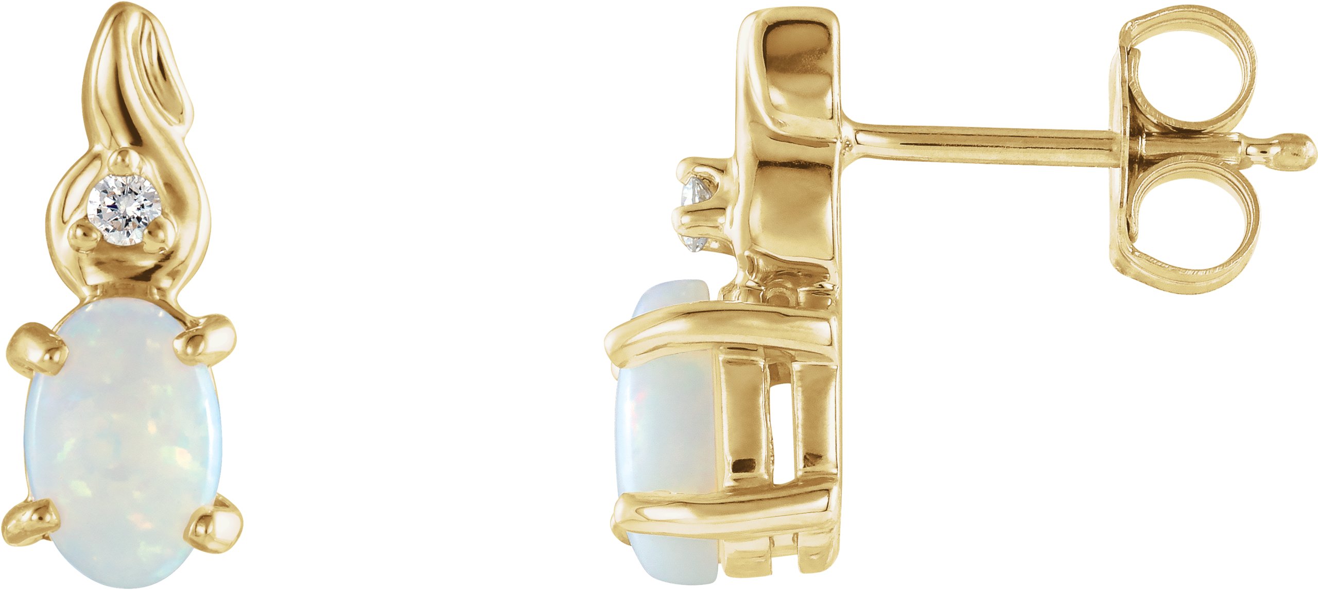 45086418 14K Yellow Natural White Opal & .03 CTW Natural Diamond Earrings - 60824