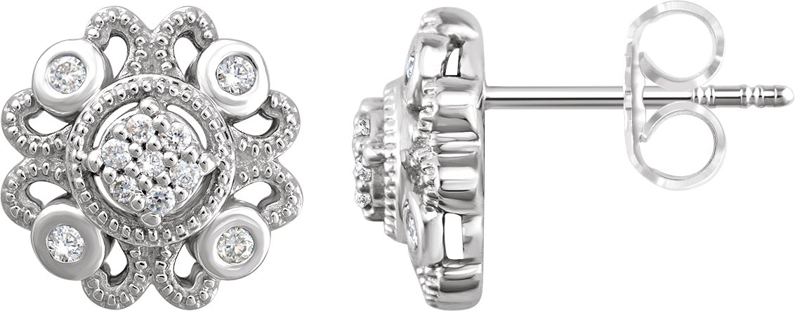 45303627 Sterling Silver 1/8 CTW Natural Diamond Cluster Earrings - 652942