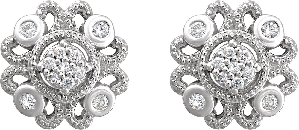 45315598 Sterling Silver 1/8 CTW Natural Diamond Cluster Earrings - 652942
