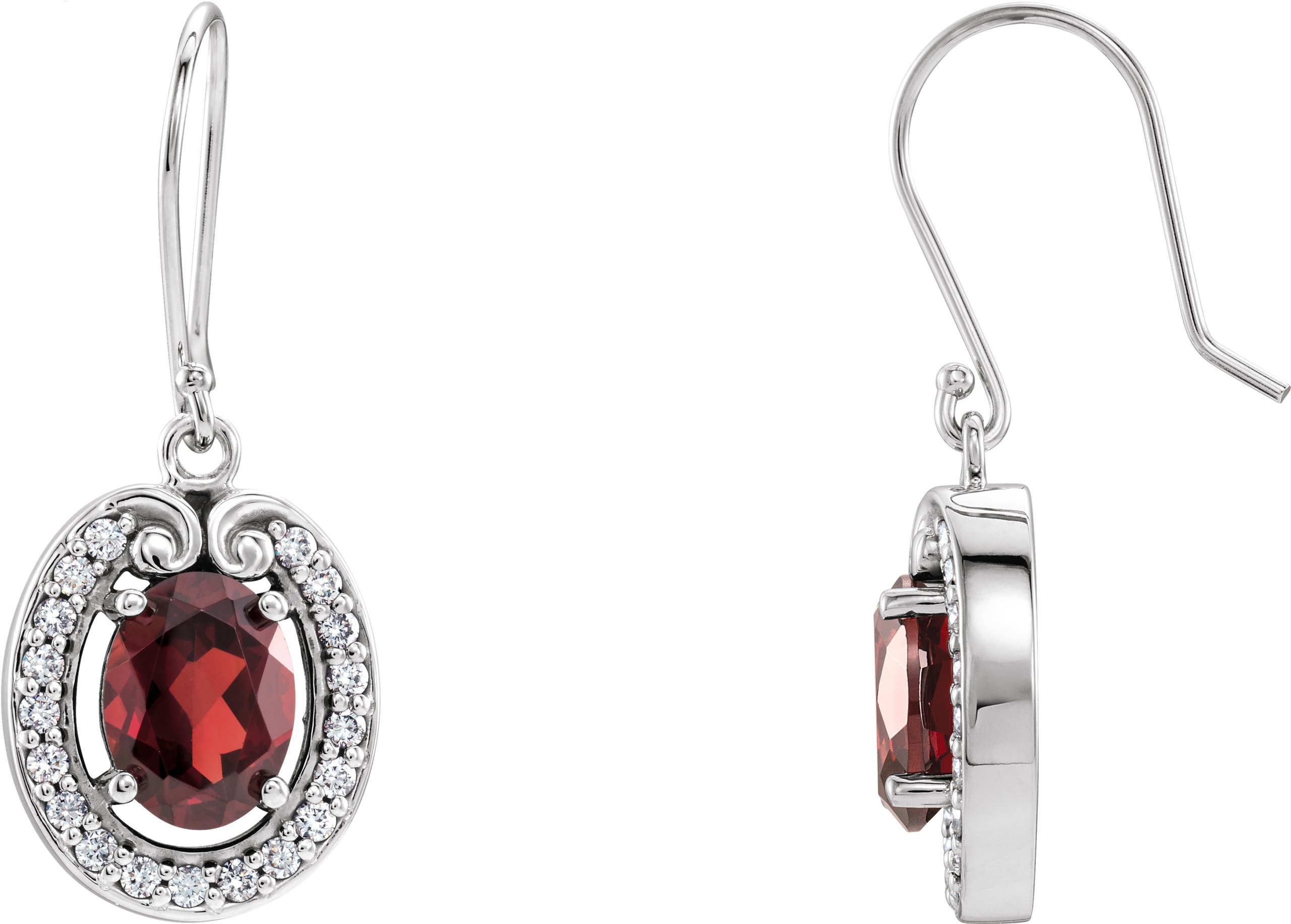 46120205 14K White Natural Mozambique Garnet & 3/8 CTW Natural Diamond Earrings - 65199