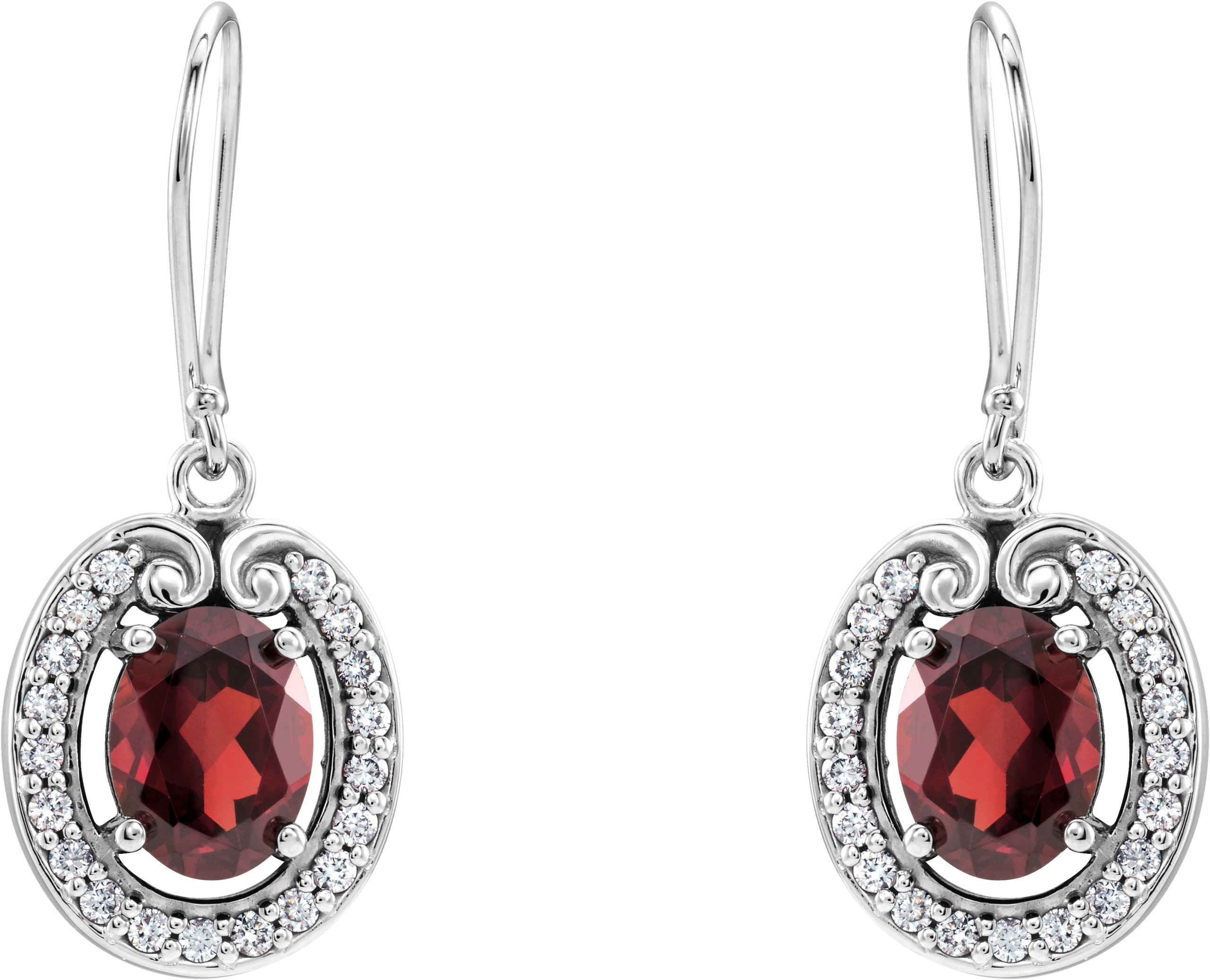 46120206 14K White Natural Mozambique Garnet & 3/8 CTW Natural Diamond Earrings - 65199