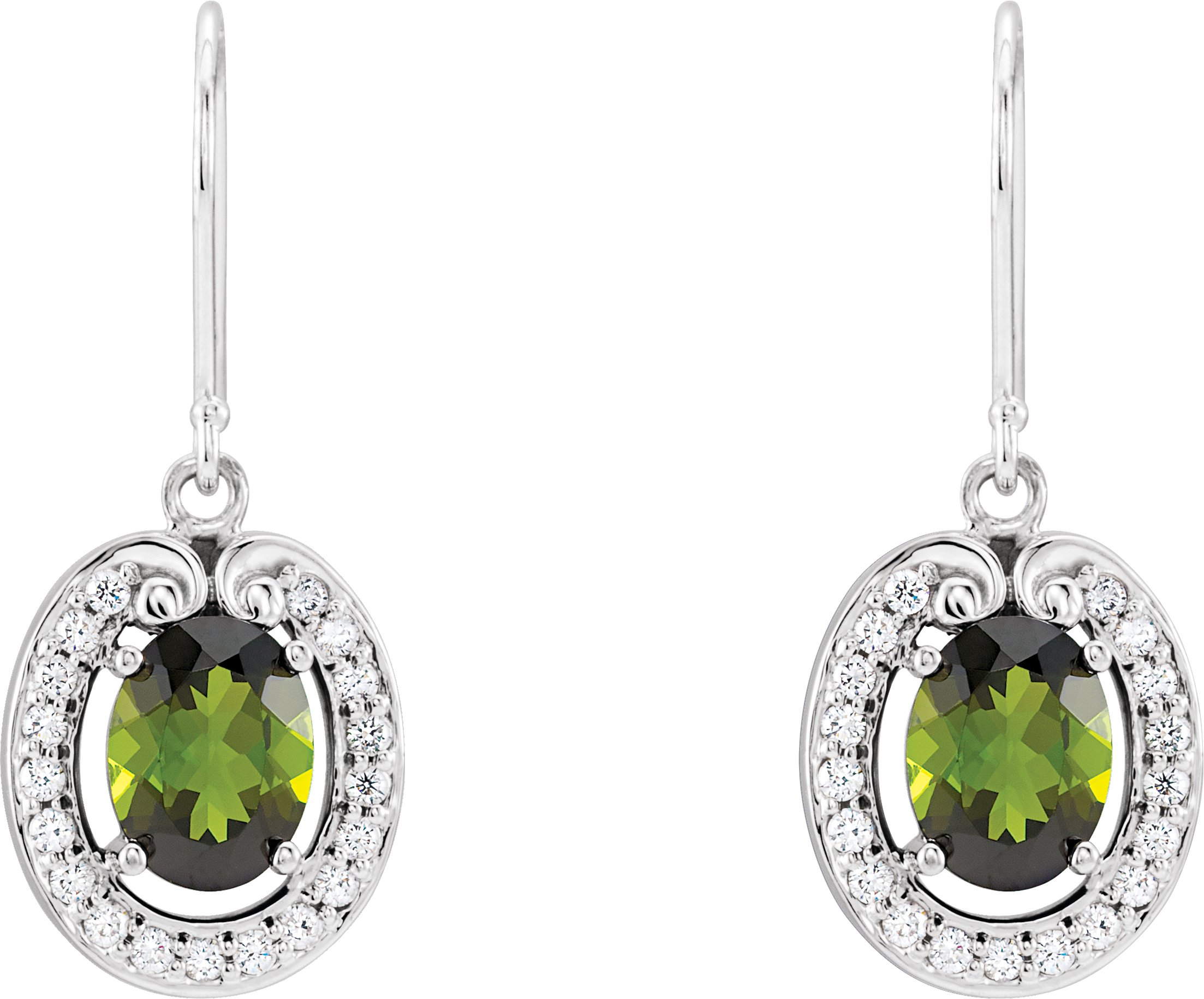 46120541 14K White Natural Green Tourmaline & 3/8 CTW Natural Diamond Halo-Style Earrings - 66164