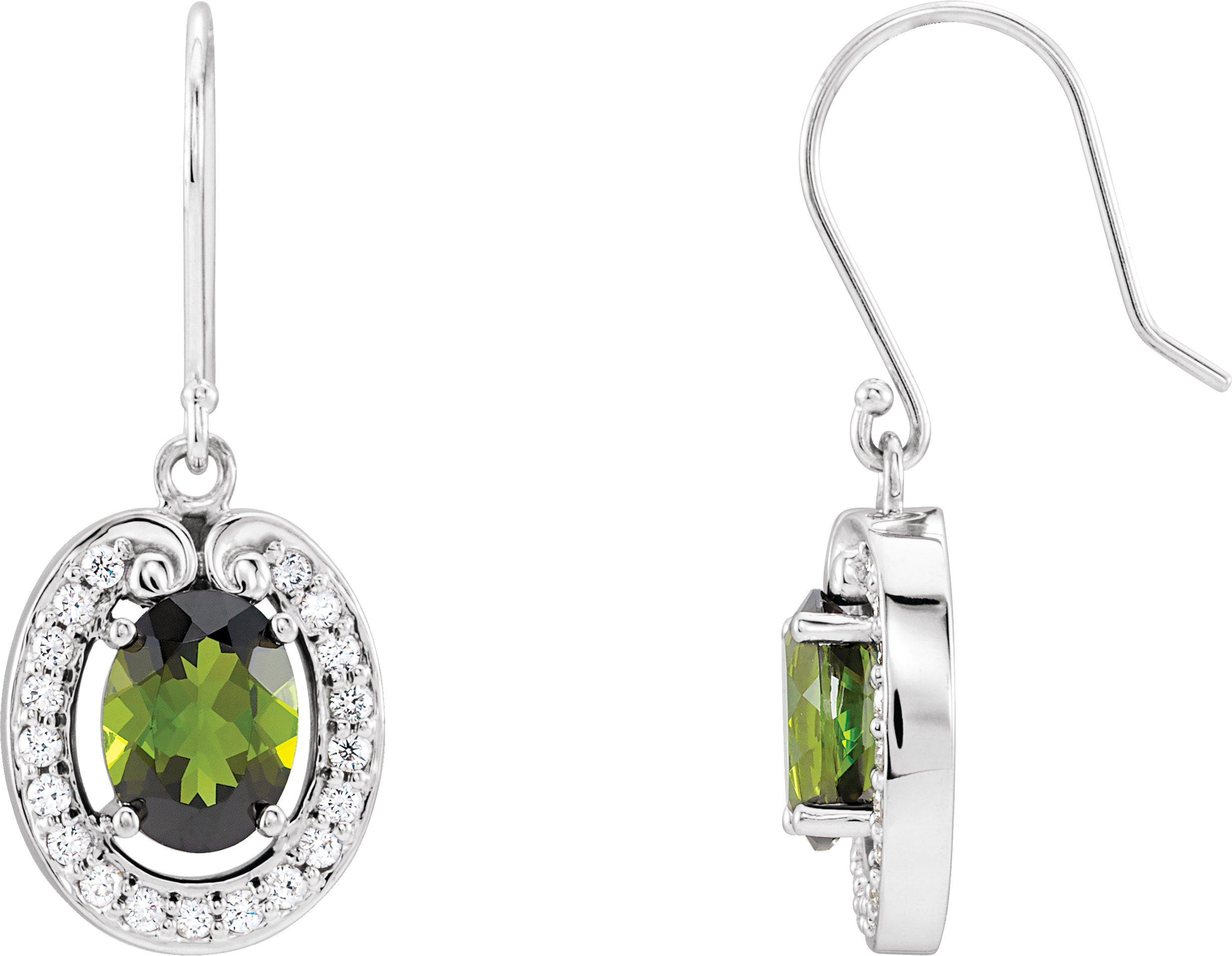 46121010 14K White Natural Green Tourmaline & 3/8 CTW Natural Diamond Halo-Style Earrings - 66164