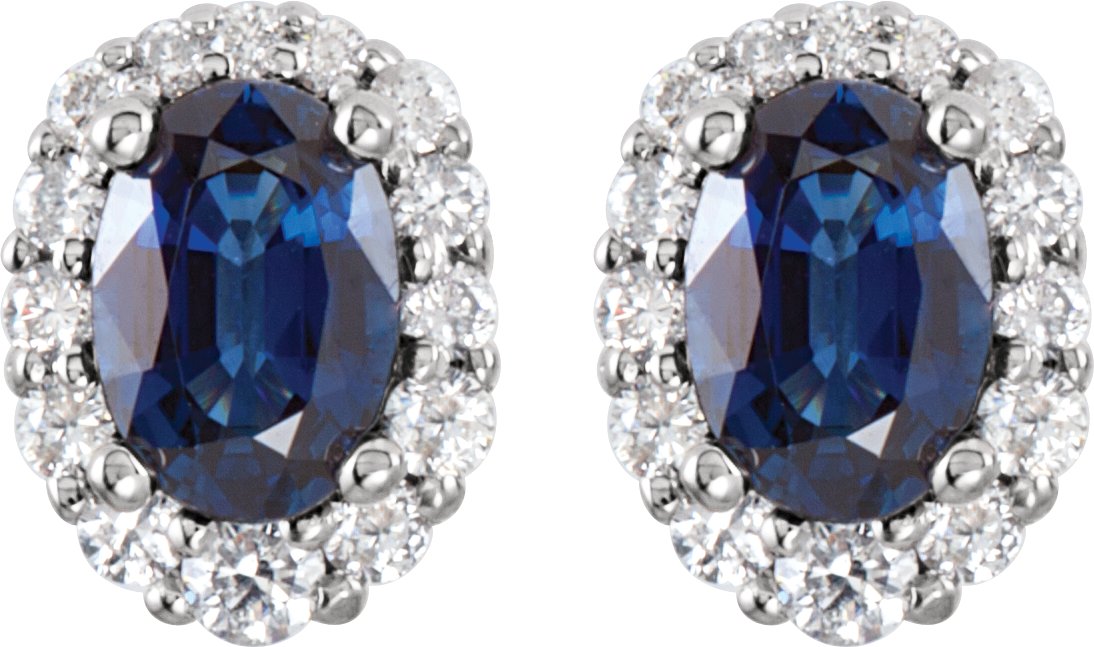 4726746 14K White Natural Blue Sapphire & 1/3 CTW Diamond Cluster Earrings - 85028