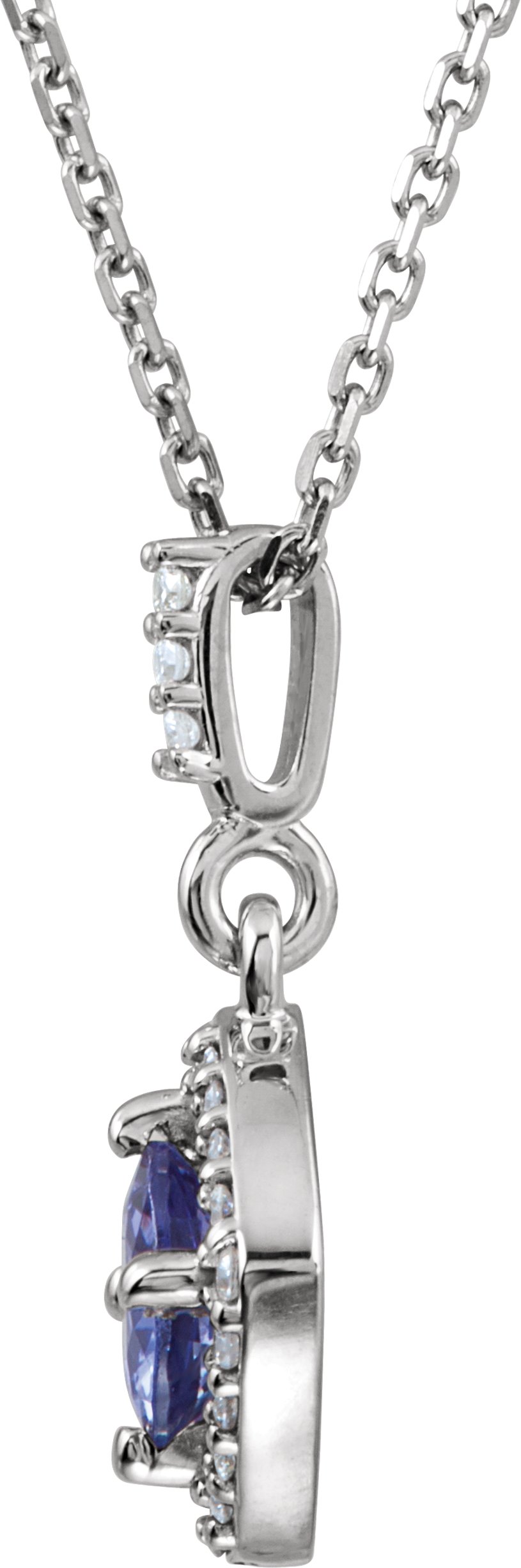 4727582 14K White Natural Tanzanite & 1/8 CTW Natural Diamond Halo-Style 18" Necklace - 85306