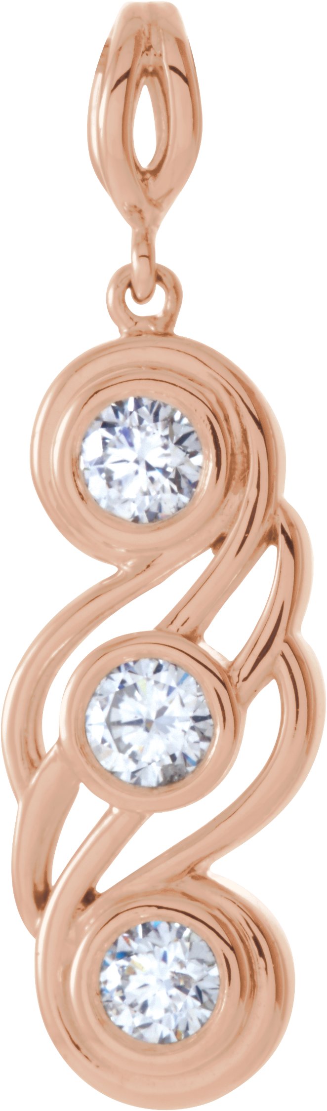 48571291 14K Rose 3/8 CTW Natural Diamond Bezel-Set Three-Stone Pendant - 85925