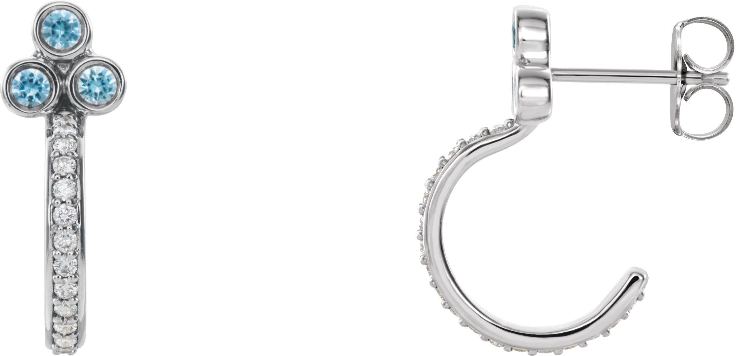 51238630 Platinum Natural Blue Zircon & 1/4 CTW Natural Diamond J-Hoop Earrings - 86806