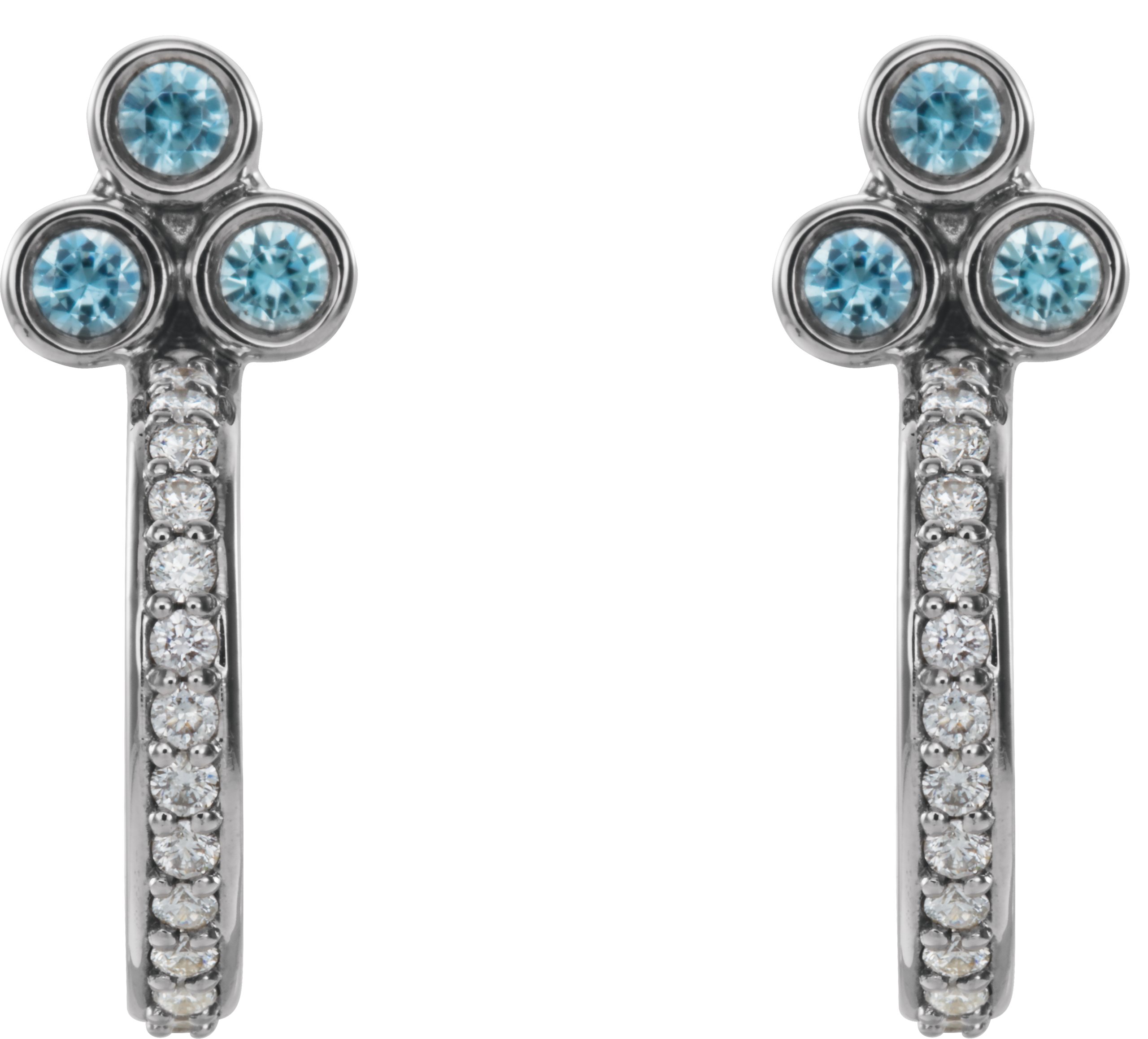 51238631 Platinum Natural Blue Zircon & 1/4 CTW Natural Diamond J-Hoop Earrings - 86806