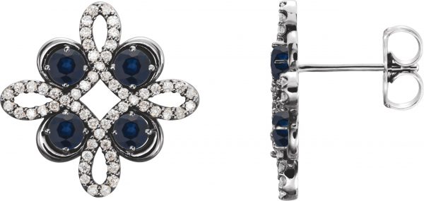 Platinum Natural Blue Sapphire & 1/4 CTW Natural Diamond Earrings - 86367