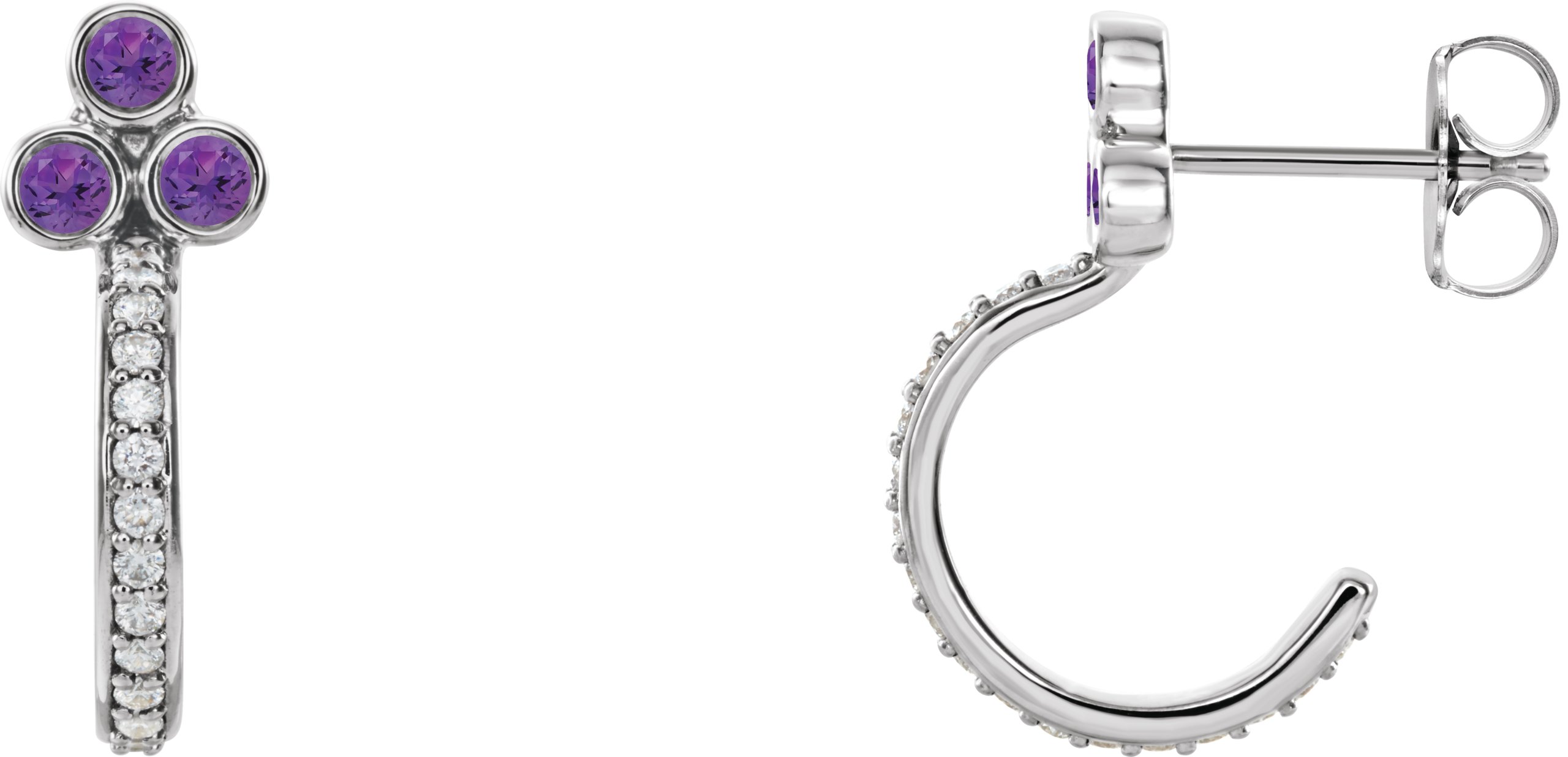 60025967 Platinum Natural Amethyst & 1/4 CTW Natural Diamond J-Hoop Earrings - 86806