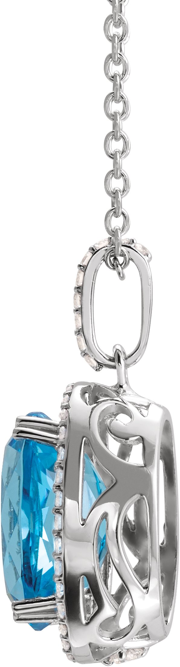 69461551 14K White Natural Blue Topaz & 3/8 CTW Natural Diamond Halo-Style 18" Necklace - 69219