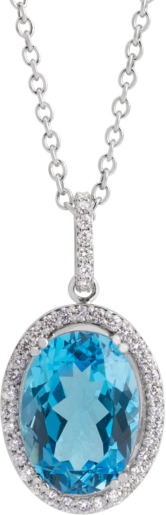 69461554 14K White Natural Blue Topaz & 3/8 CTW Natural Diamond Halo-Style 18" Necklace - 69219