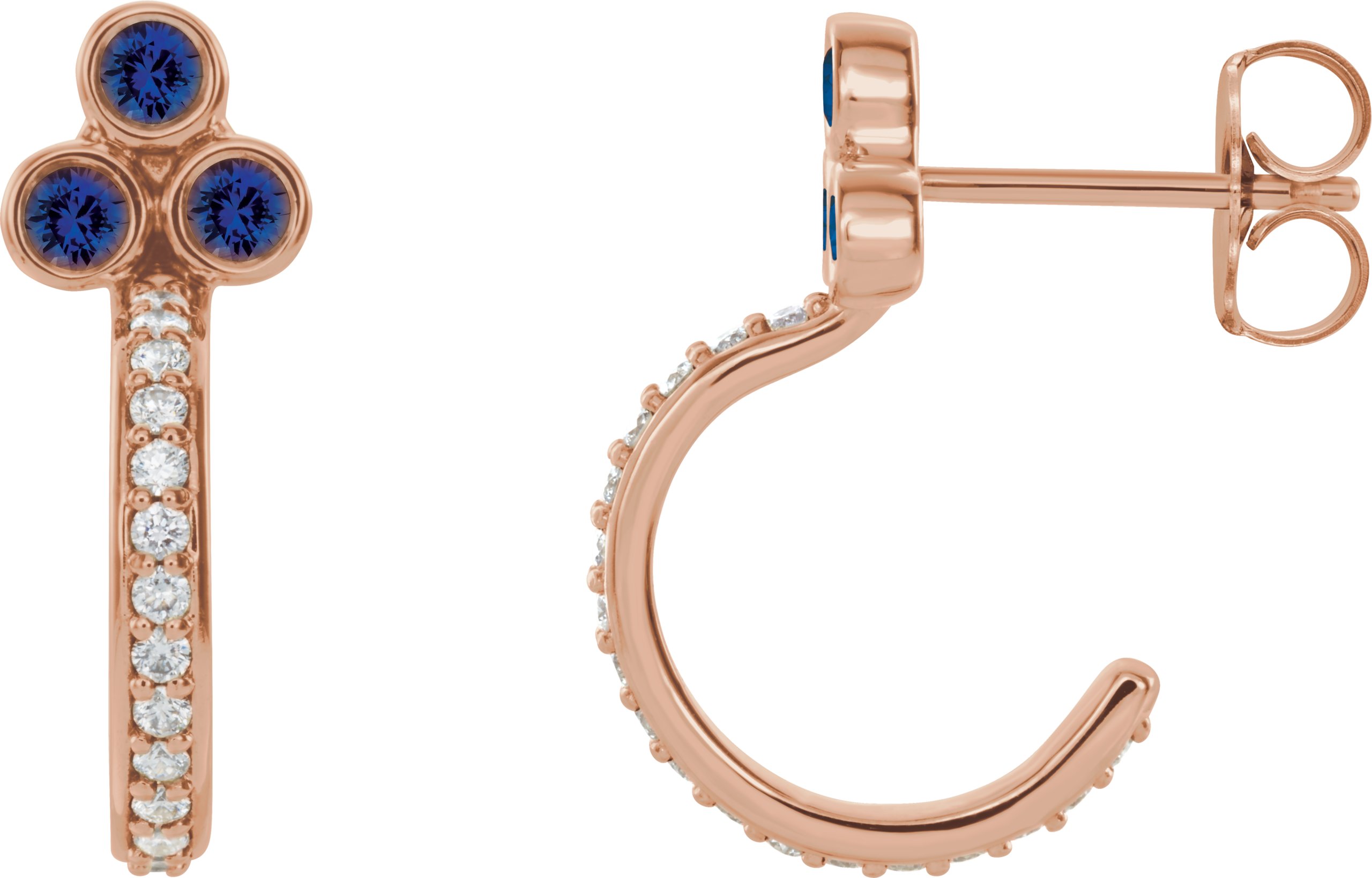 74349305 14K Rose Natural Blue Sapphire & 1/4 CTW Natural Diamond J-Hoop Earrings - 86806