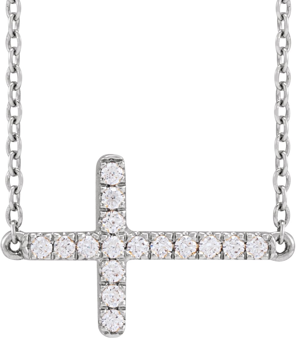 94254317 14K White 1/6 CTW Lab-Grown Diamond Sideways Cross Necklace - R50009