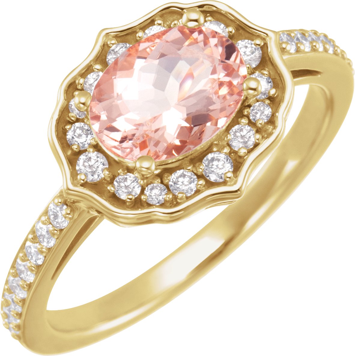 98852541 14K Yellow Natural Peach Morganite & 1/3 CTW Natural Diamond Ring - 71873