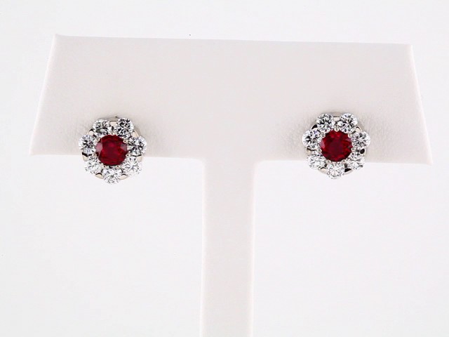 sddefault 14K White Natural Ruby & 1 1/8 CTW Natural Diamond Cluster Earrings - 66418