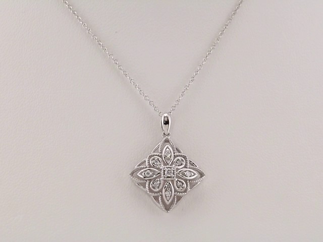 sddefault 14K White 1/10 CTW Natural Diamond Granulated Filigree 18" Necklace - 652609