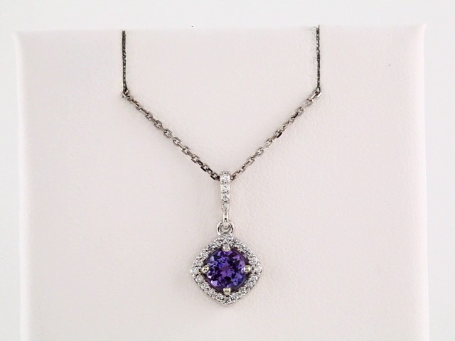 sddefault 14K White Natural Tanzanite & 1/8 CTW Natural Diamond Halo-Style 18" Necklace - 85306