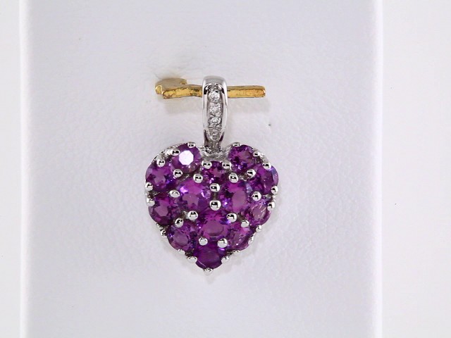 sddefault 14K White Natural Amethyst & .01 CTW Natural Diamond Heart Pendant - 651447