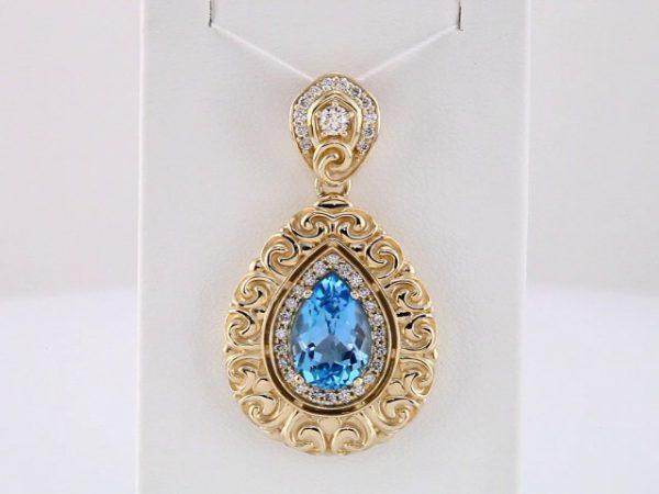 14K Yellow Swiss Blue Topaz & 1/2 CTW Diamond Pendant - 86091