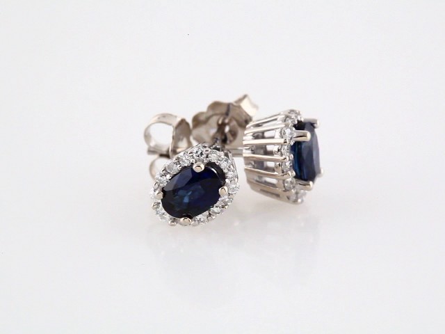 sddefault 14K White Natural Blue Sapphire & 1/3 CTW Diamond Cluster Earrings - 85028